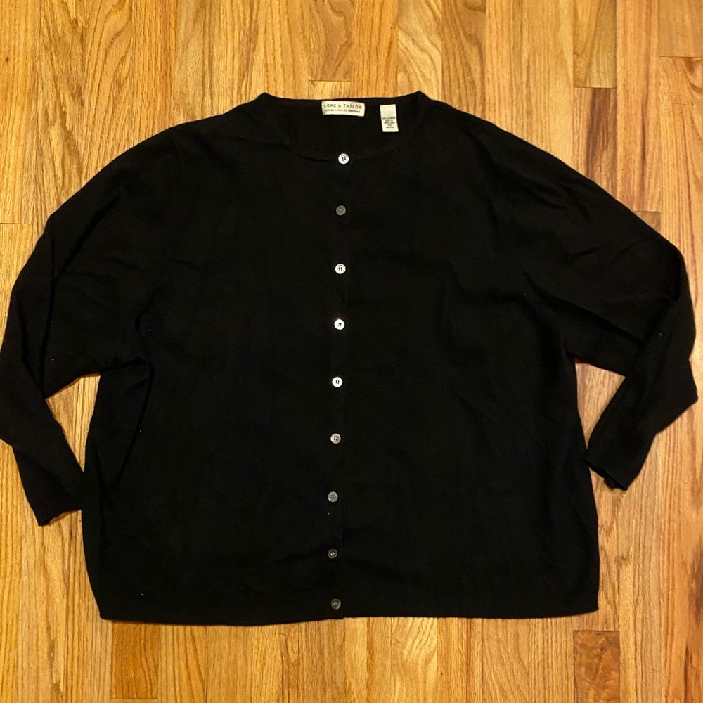 Lord & Taylor 3X Black Cashmere Cardigan Sweater